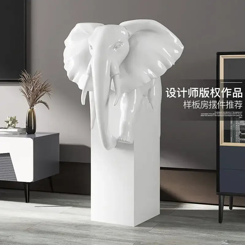 Light luxury light blue elephant ornaments living room sculpture