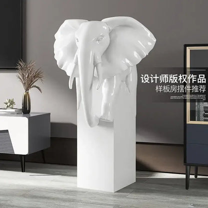 Light luxury light blue elephant ornaments living room sculpture
