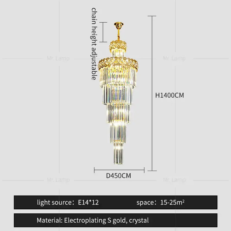 Light luxury crystal chandelier gold tiered living room light