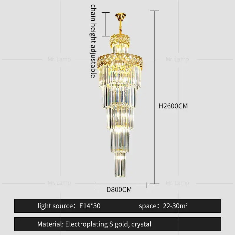 Light luxury crystal chandelier gold tiered living room light