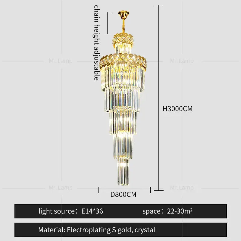 Light luxury crystal chandelier gold tiered living room light