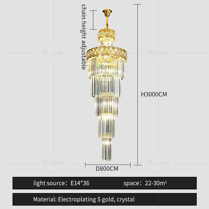 Light luxury crystal chandelier gold tiered living room light