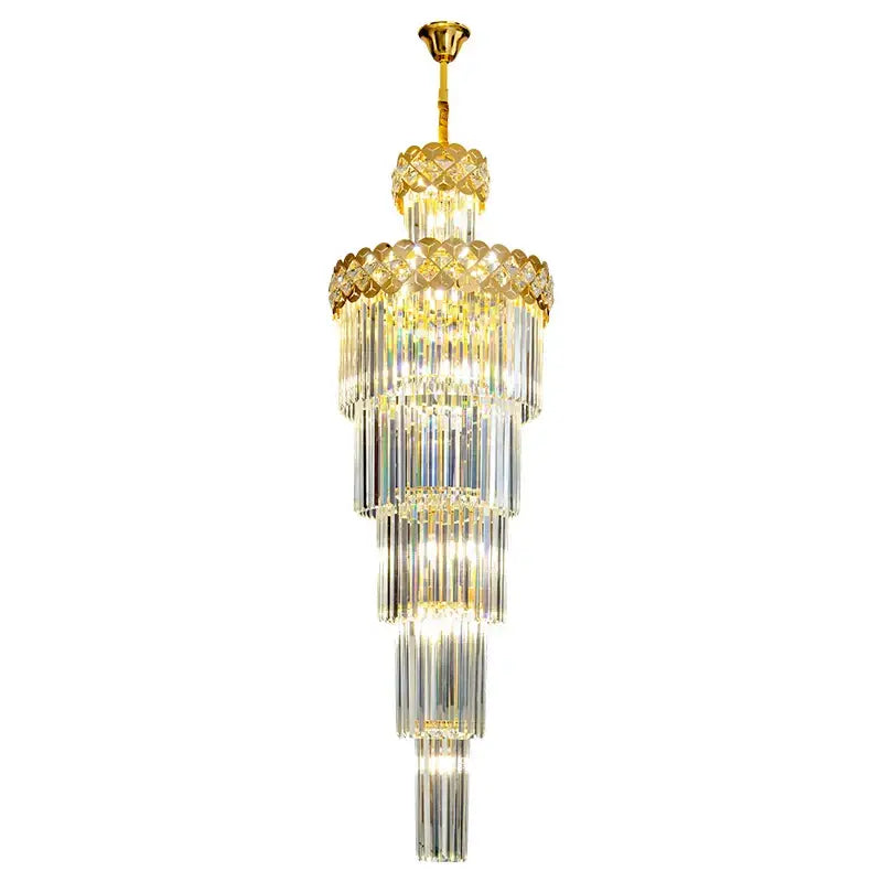 Light luxury crystal chandelier gold tiered living room light