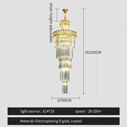 Light luxury crystal chandelier gold tiered living room light