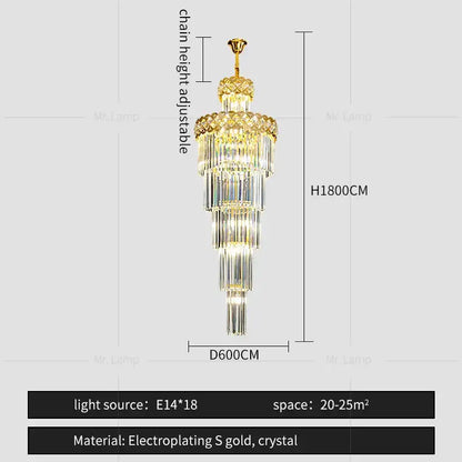 Light luxury crystal chandelier gold tiered living room light