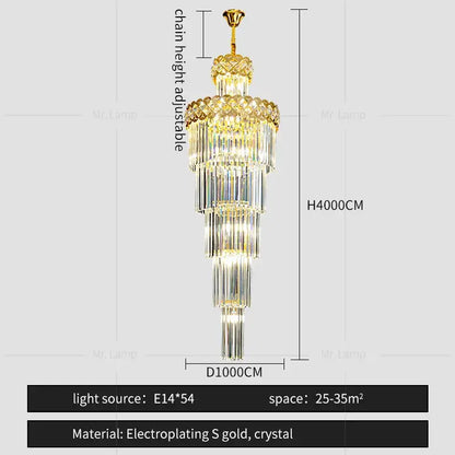 Light luxury crystal chandelier gold tiered living room light