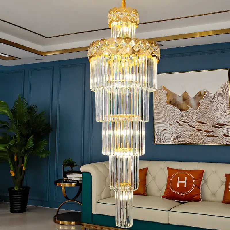 Light luxury crystal chandelier gold tiered living room light