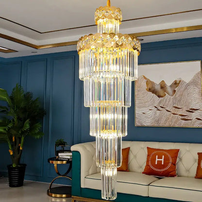 Light luxury crystal chandelier gold tiered living room light