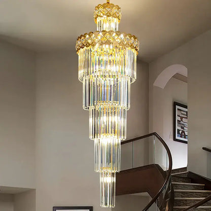 Light luxury crystal chandelier gold tiered living room light