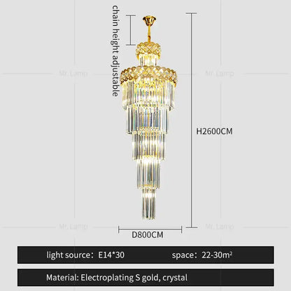 Light luxury crystal chandelier living room gold tiered glass light