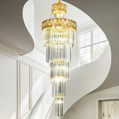 Light luxury crystal chandelier living room gold tiered glass light