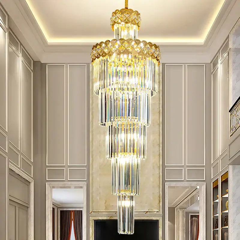 Light luxury crystal chandelier living room gold tiered glass light