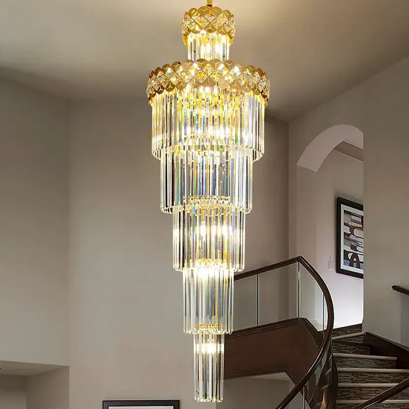 Light luxury crystal chandelier living room gold tiered glass light