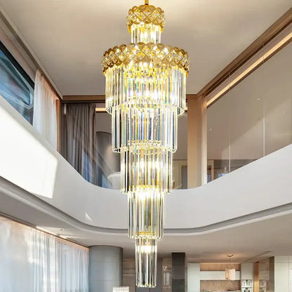 Light luxury crystal chandelier living room gold tiered glass light