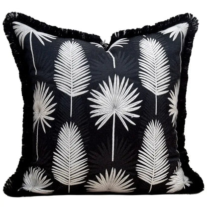 Light luxury designer black & white palm leaf pillow cover living room