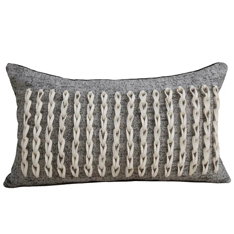 Light luxury designer black & white palm leaf pillow cover living room