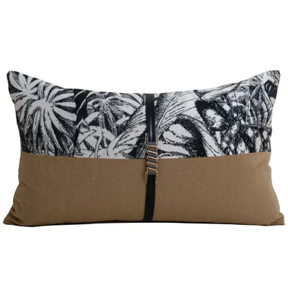 Light luxury designer black & white palm leaf pillow cover living room