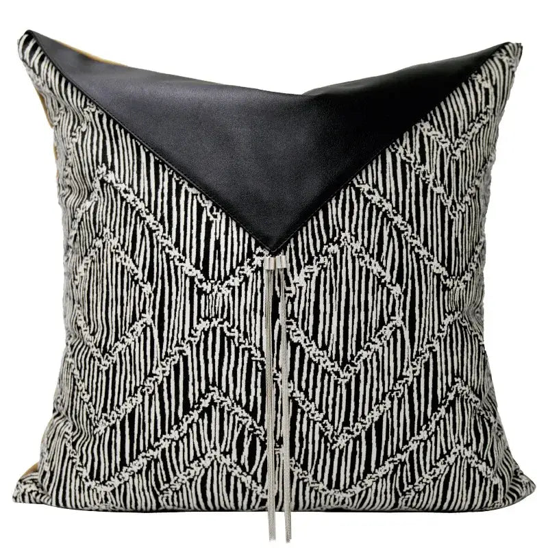 Light luxury designer black & white palm leaf pillow cover living room
