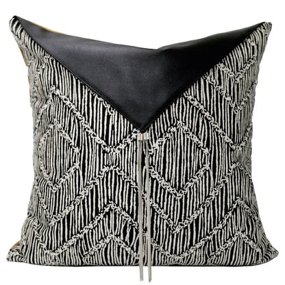 Light luxury designer black & white palm leaf pillow cover living room