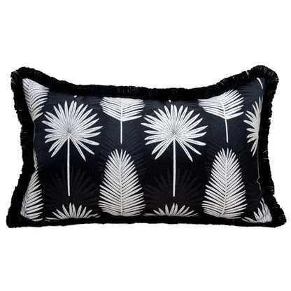 Light luxury designer black & white palm leaf pillow cover living room