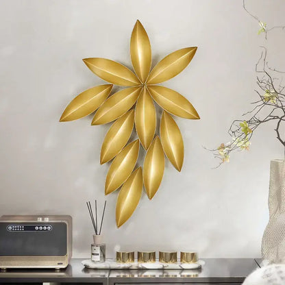Light luxury iron golden wheat leaf wall decoration living room