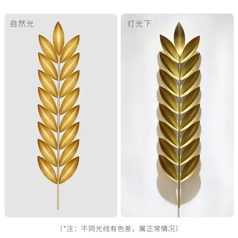 Light luxury iron golden wheat leaf wall decoration living room