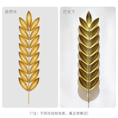 Light luxury iron golden wheat leaf wall decoration living room