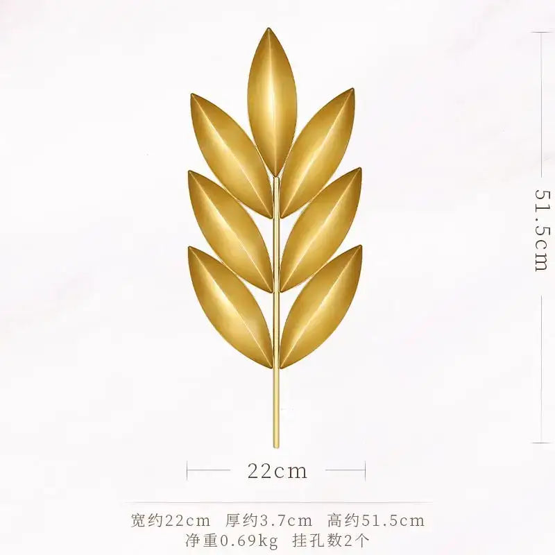 Light luxury iron golden wheat leaf wall decoration living room