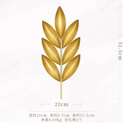 Light luxury iron golden wheat leaf wall decoration living room