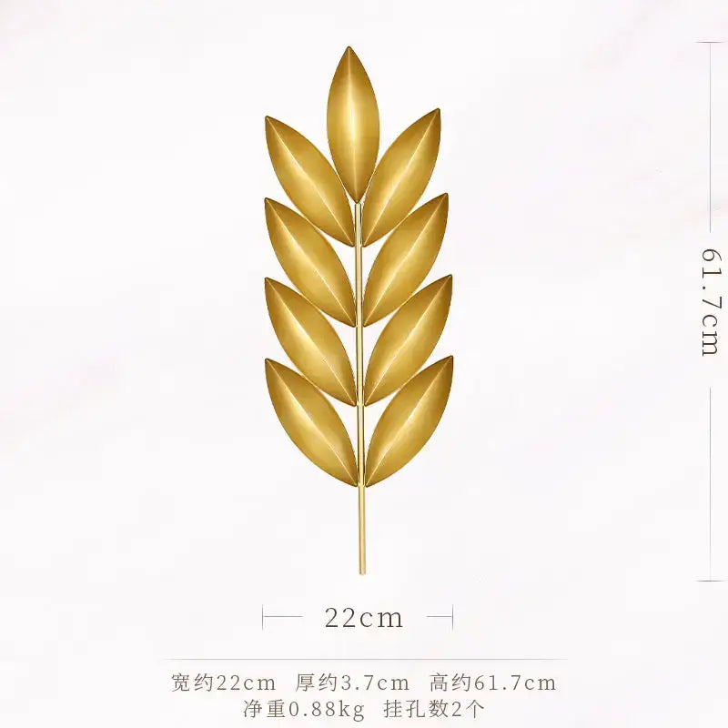 Light luxury iron golden wheat leaf wall decoration living room
