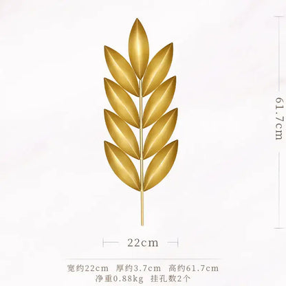 Light luxury iron golden wheat leaf wall decoration living room
