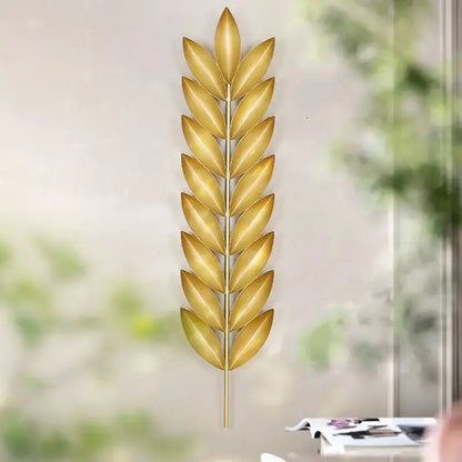 Light luxury iron golden wheat leaf wall decoration living room