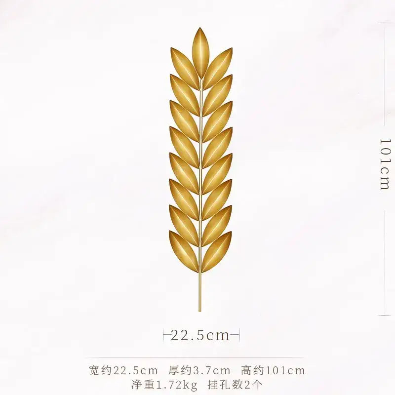 Light luxury iron golden wheat leaf wall decoration living room