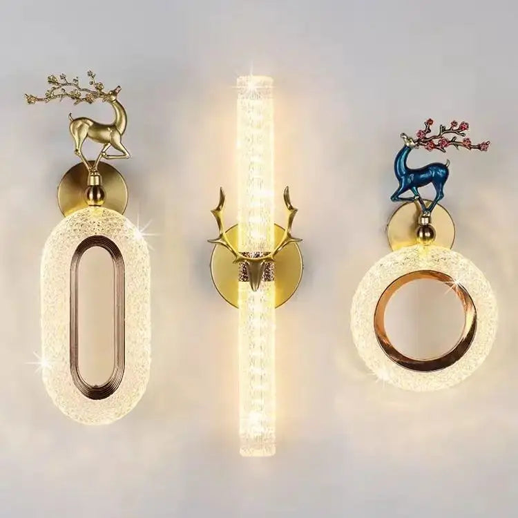 Light luxury modern gold deer wall lamp set bedroom sconces