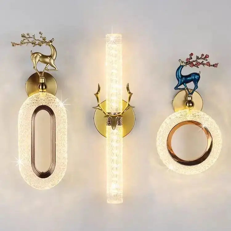 Light luxury modern gold deer wall lamp set bedroom sconces
