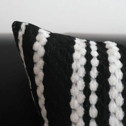 Light luxury plush black & white striped pillow cover living room