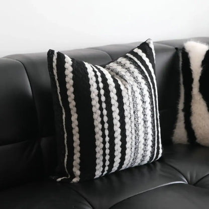 Light luxury plush black & white striped pillow cover living room