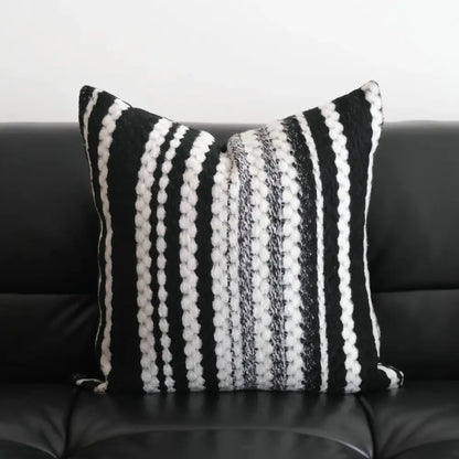 Light luxury plush black & white striped pillow cover living room