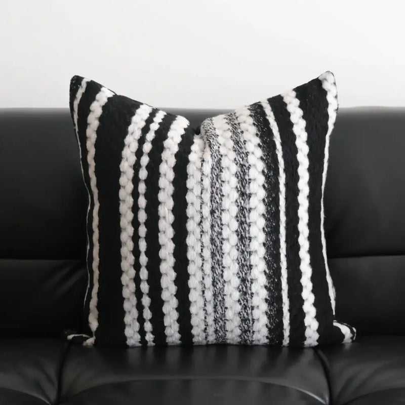 Light luxury plush black & white striped pillow cover living room