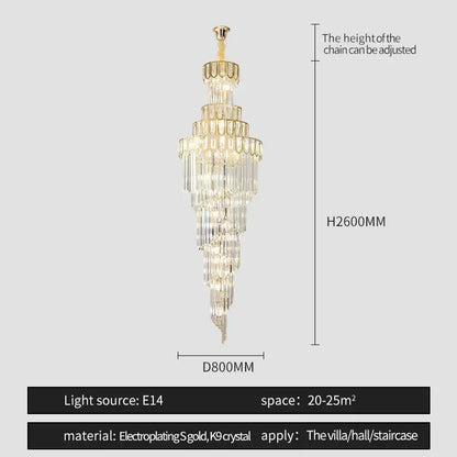 Light luxury rotating crystal chandelier gold villa living room