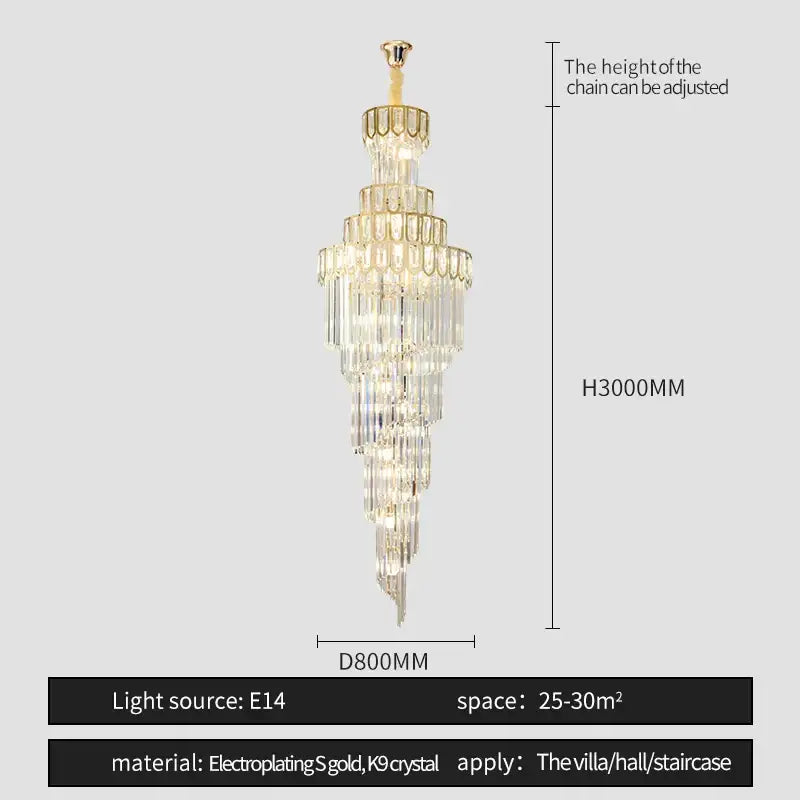 Light luxury rotating crystal chandelier gold villa living room