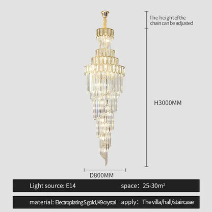 Light luxury rotating crystal chandelier gold villa living room