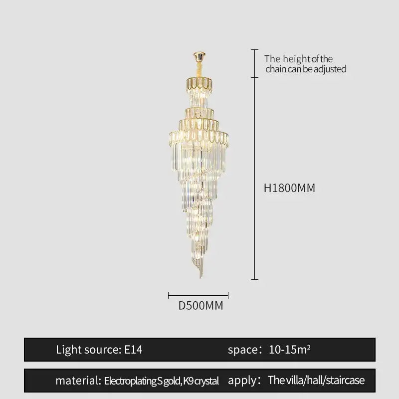 Light luxury rotating crystal chandelier gold villa living room