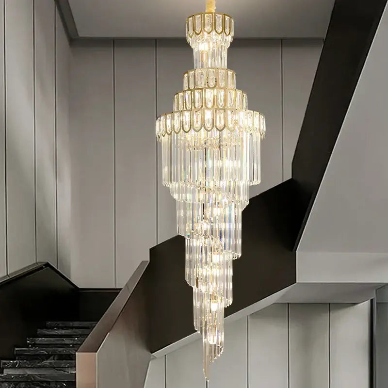 Light luxury rotating crystal chandelier gold villa living room