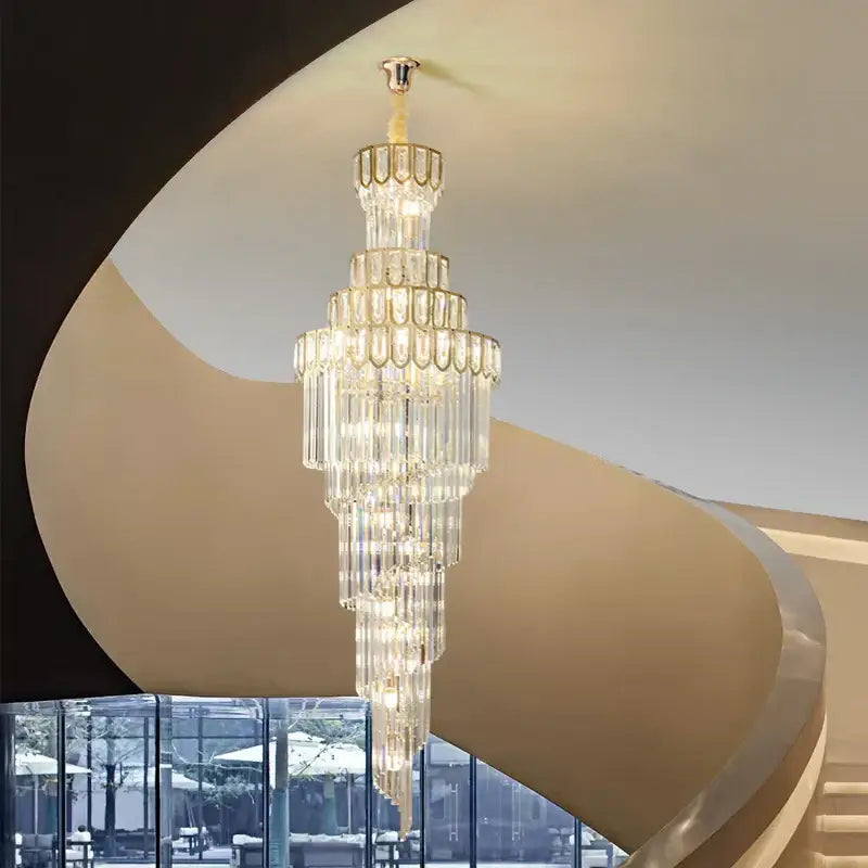 Light luxury rotating crystal chandelier gold villa living room