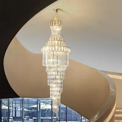 Light luxury rotating crystal chandelier gold villa living room