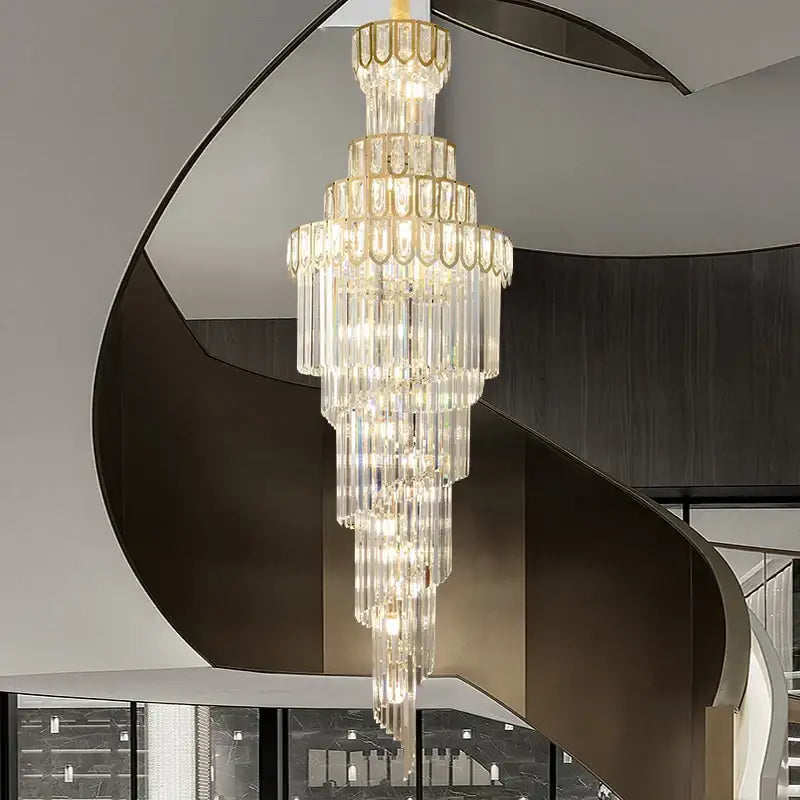 Light luxury rotating crystal chandelier gold villa living room