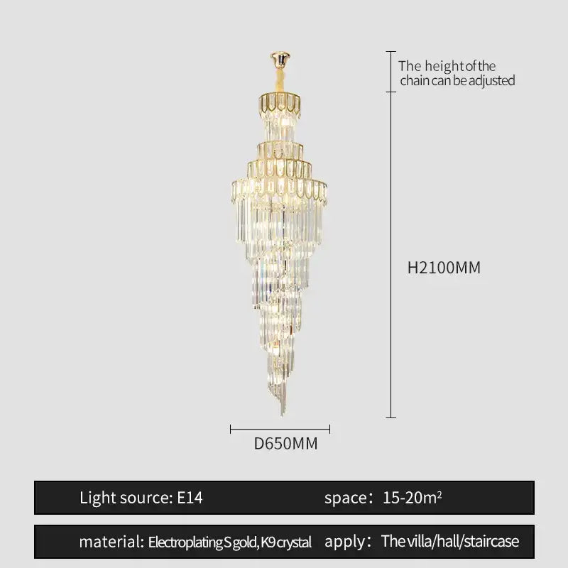 Light luxury rotating crystal chandelier gold villa living room