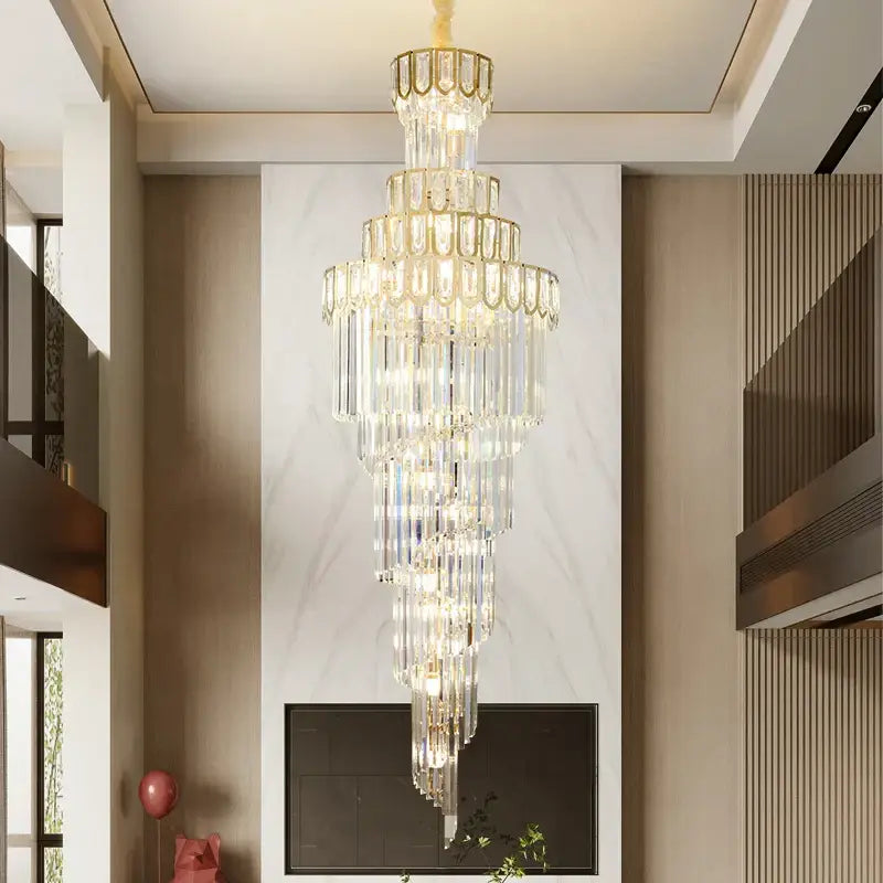 Light luxury rotating crystal chandelier gold villa living room