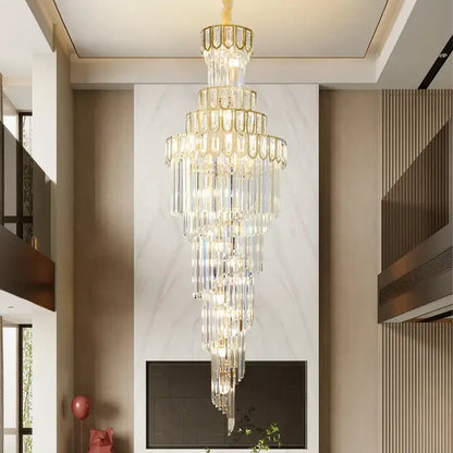 Light luxury rotating crystal chandelier gold villa living room